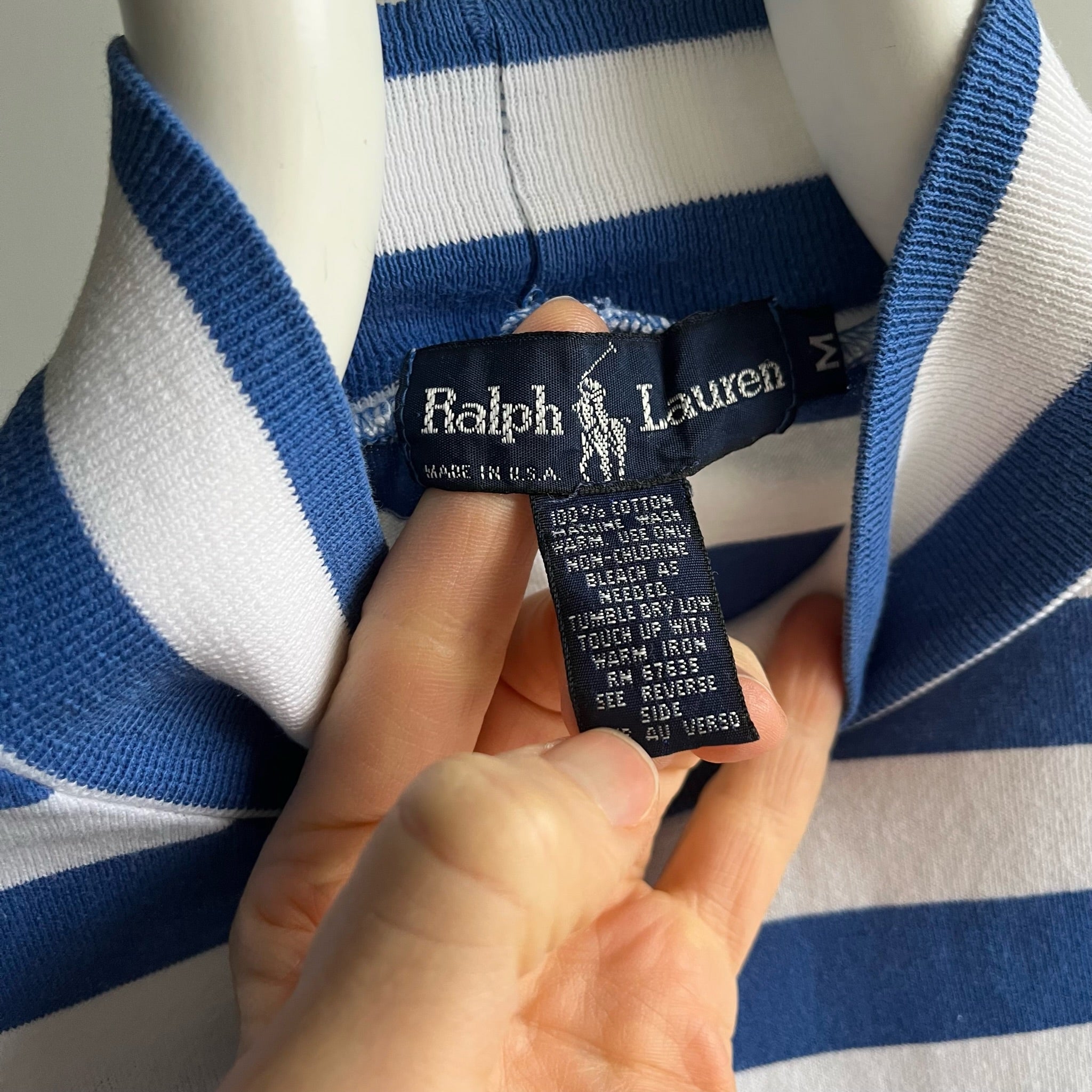 1990s USA Made Ralph Lauren Striped Mock Neck Pocket Long Sleeve T-Shirt