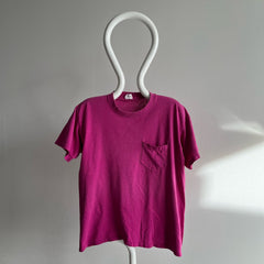 1980s Sun Faded Hot Pink Cotton Selvedge Pocket T-Shirt by Mervyn's !!!