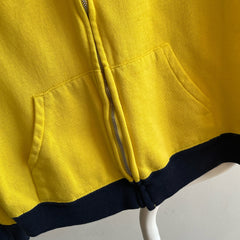 Sweat à capuche zippé jaune vif et bleu marine des années 1970 - WOWZA