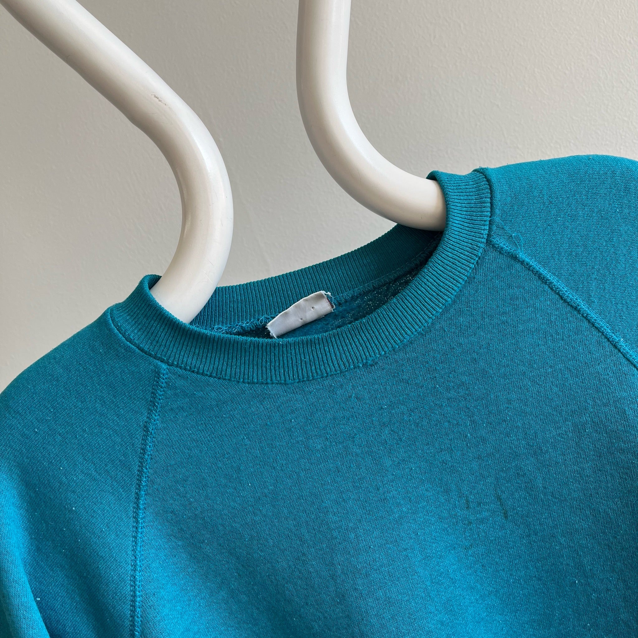 1980s Super Worn, Paint Stained and Thin Teal Sweatshirt by Lee