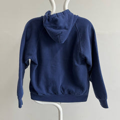 1980s Smaller Sized Navy Zip Up Waffle Hoodie
