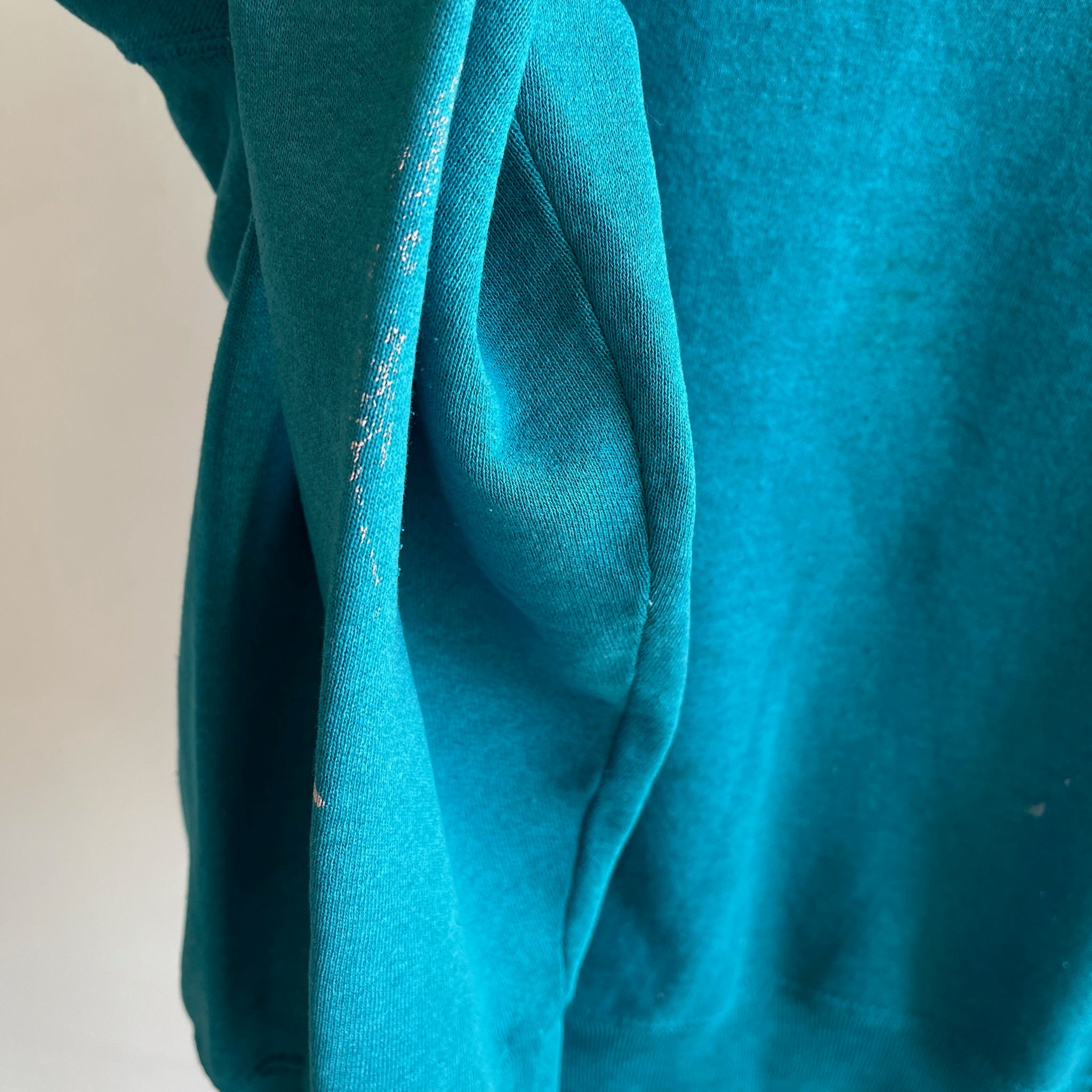 1980s Super Worn, Paint Stained and Thin Teal Sweatshirt by Lee