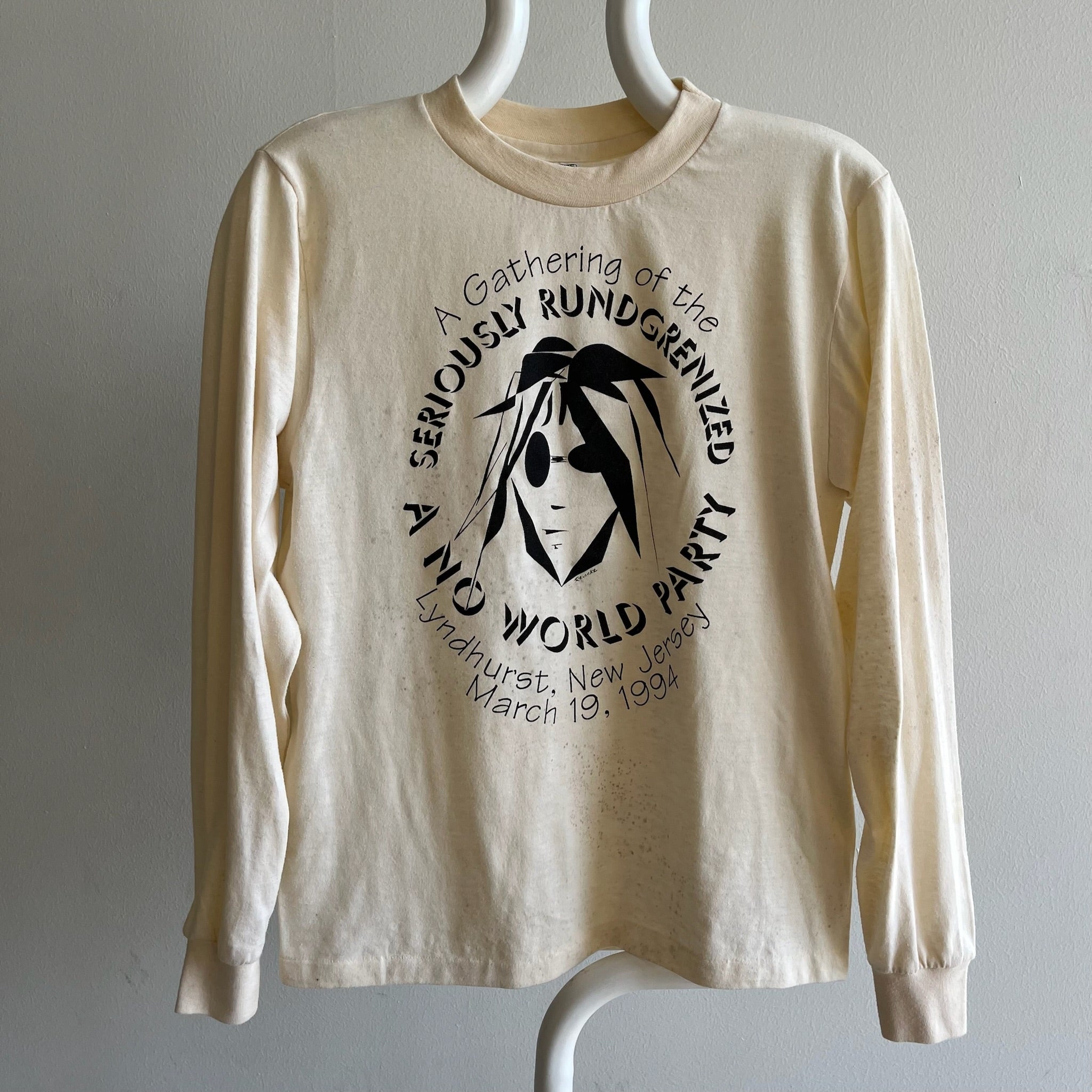 1994 Todd Rundgren - Un rassemblement de sérieux rundgrenisés - Une fête sans monde - T-shirt à manches longues éclaboussé de saleté