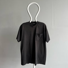 T-shirt de poche noir vierge Sun Faded des années 1980/90 par BVD