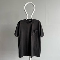 1980/90s Sun Faded Blank Black Pocket T-Shirt by BVD