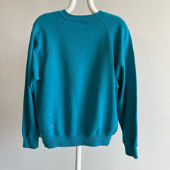 1980s Super Worn, Paint Stained and Thin Teal Sweatshirt by Lee