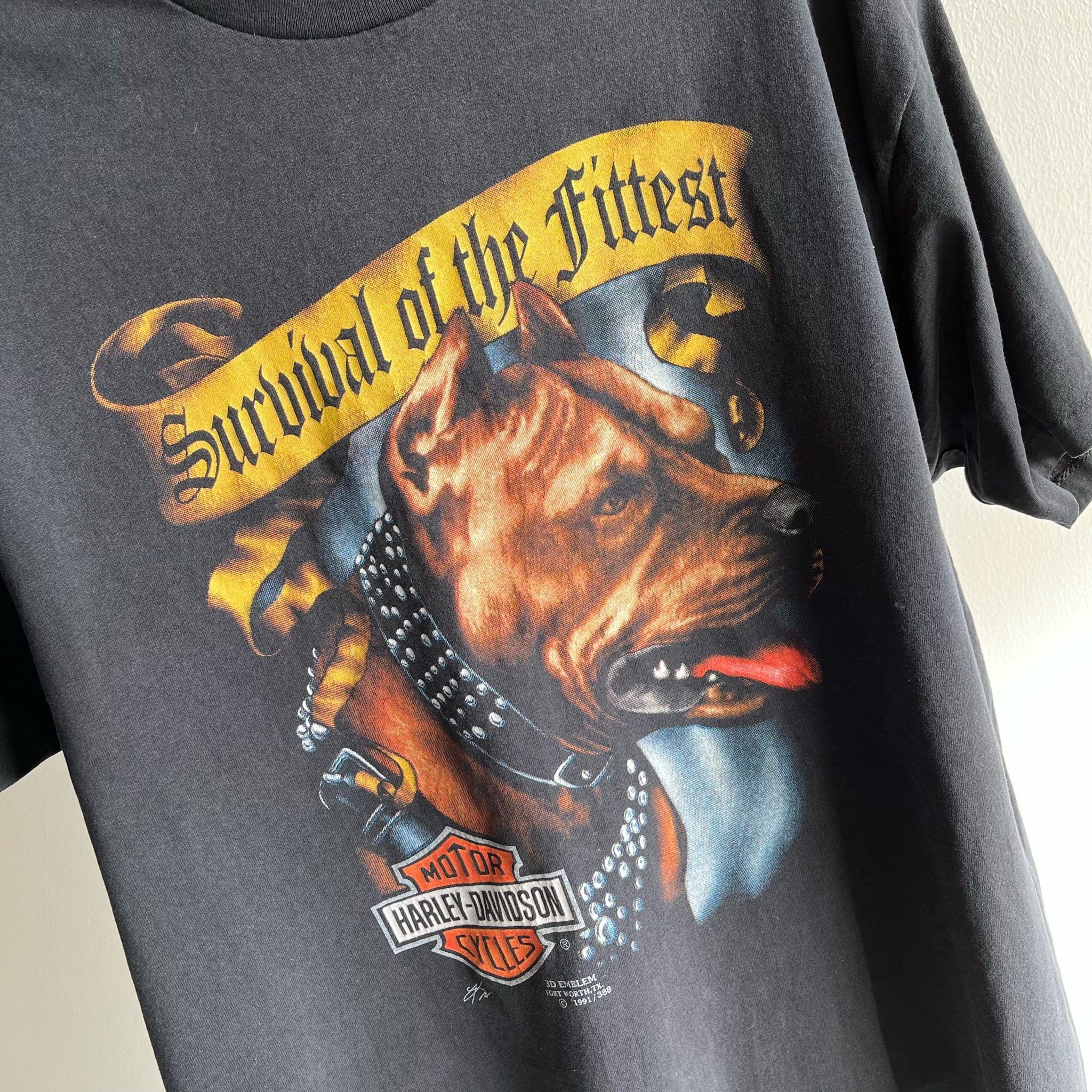 1991 3D Emblem Survival of the Fittest - Harley T-Shirt - Collectible!