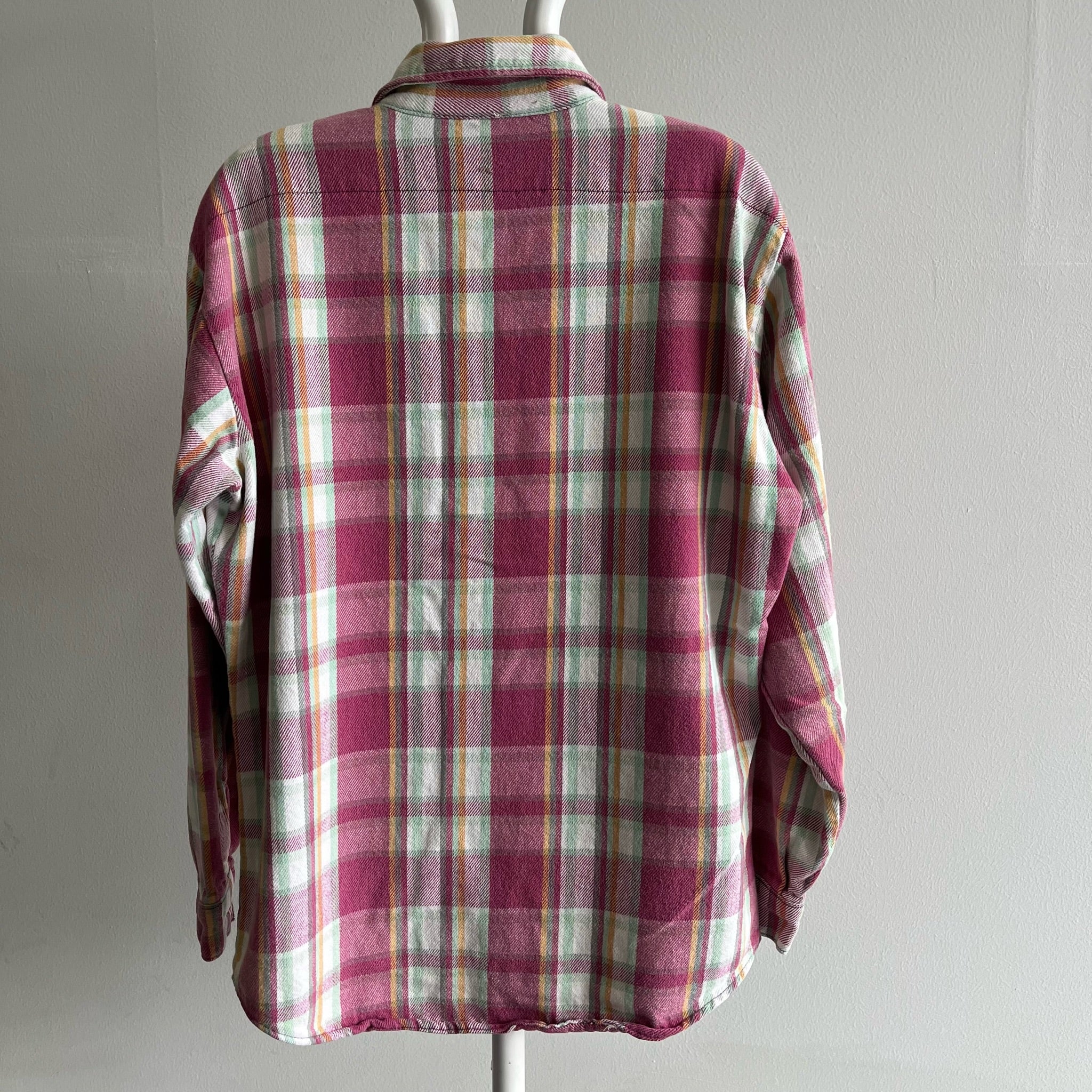 1980s Pink Plaid Cotton Flannel