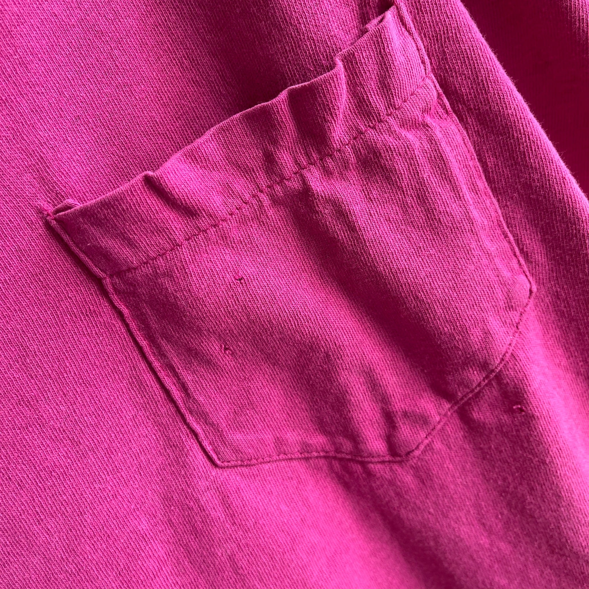 1980s Sun Faded Hot Pink Cotton Selvedge Pocket T-Shirt by Mervyn's !!!