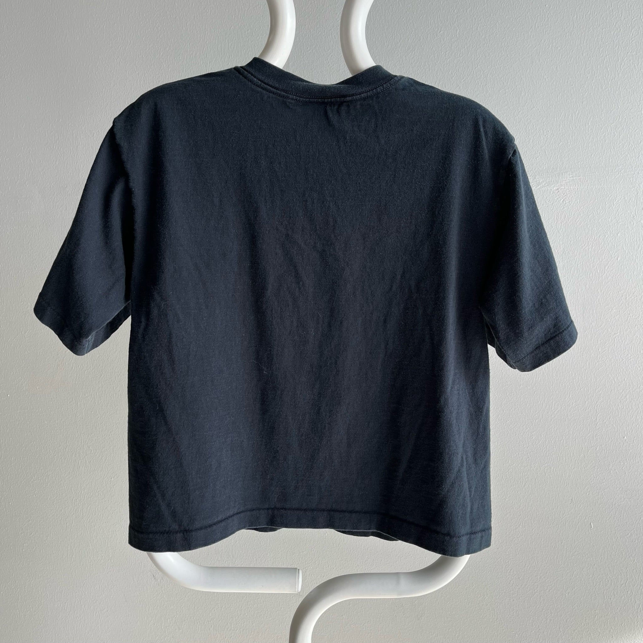1990s Honors Faded Blank Black Cotton Cropped T-Shirt