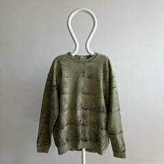 1990s Super Rad Sponge Print Leaf Heavyweight Sweatshirt by Oneita