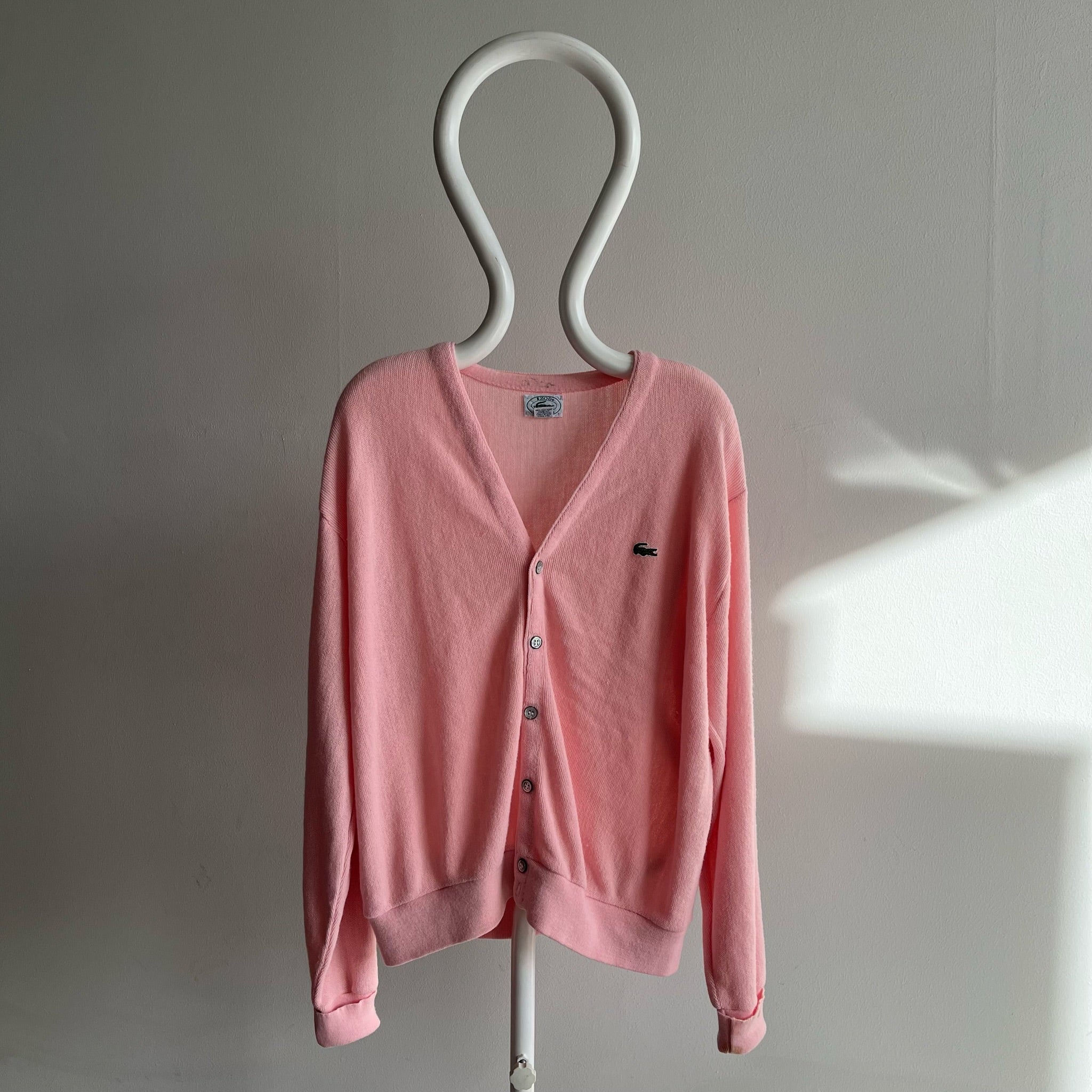 1980s Pale Pink Izod Cardigan with Staining