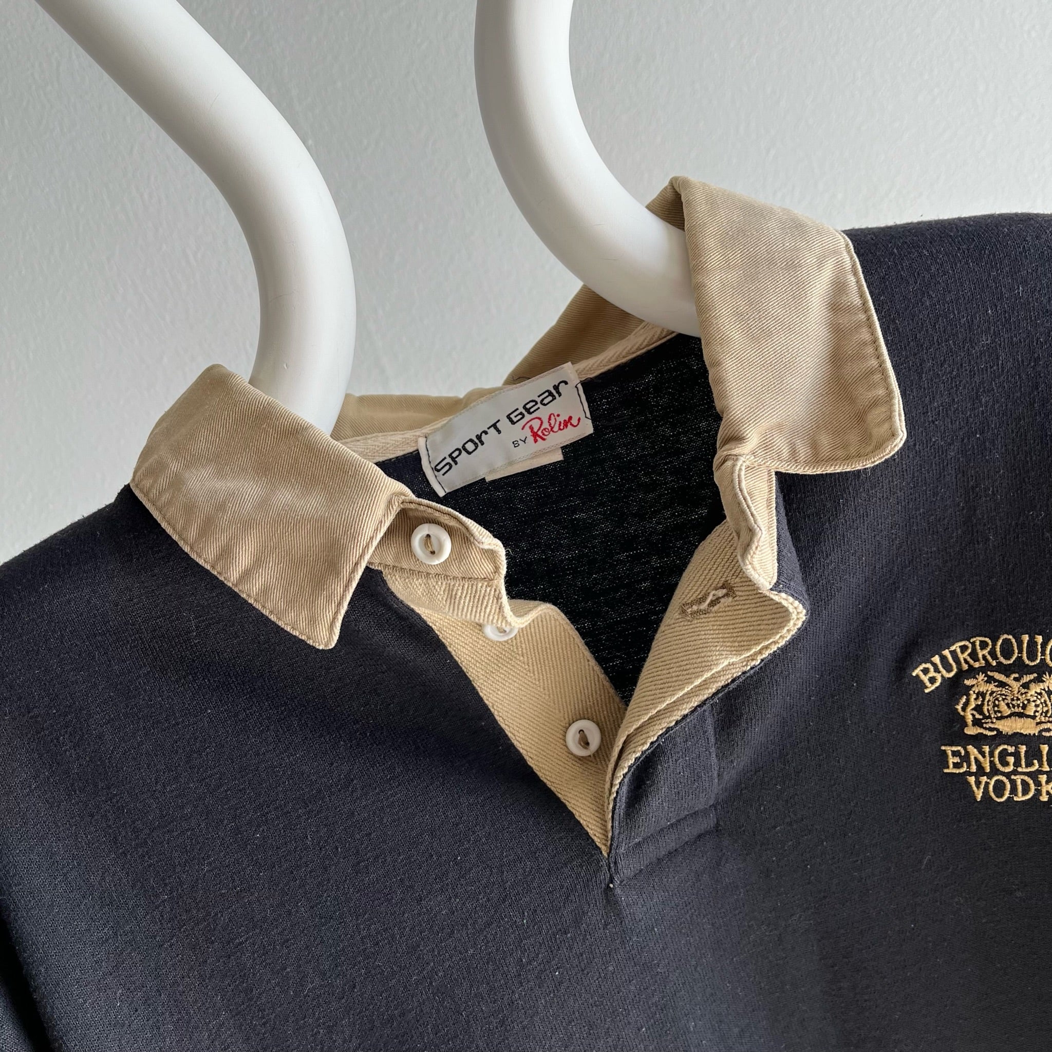 1980s Burrough's English Vodka Lightweight Rugby Shirt (with a pouch!)